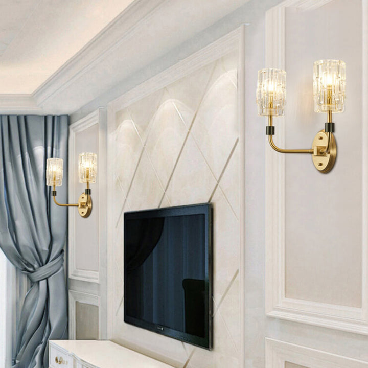 Modern Luxury Glass Cup Copper 1/2 Light Wall Sconce Lamp For Bedroom