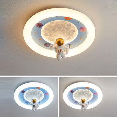 Moderne Art Deco Kinder Eisen Harz Acryl Runde Mond Astronaut LED Unterputz Deckenleuchte Für Schlafzimmer 