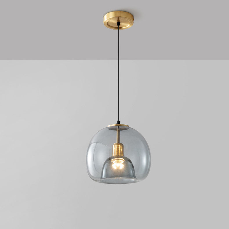 Contemporary Scandinavian Round Copper Glass 1/3 Light Island Light Chandelier For Dining Room