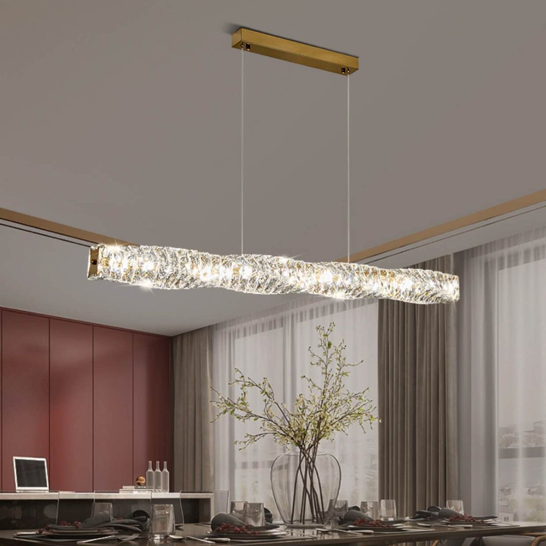 Lustre suspendu moderne en acier inoxydable avec bande de cristal LED pour salle à manger 