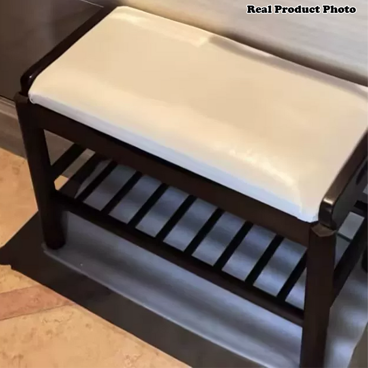 Contemporary Simplicity Rectangle PU Leather Pine Backless Armless Footstool 2 - Tier For Entryways