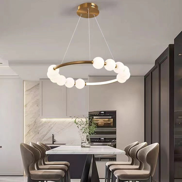 Lustre LED en aluminium et verre rond minimaliste moderne pour salon 