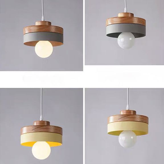 Moderne minimalistische Macaron Square Eisen Holz 1-Licht Pendelleuchte für Wohnzimmer 