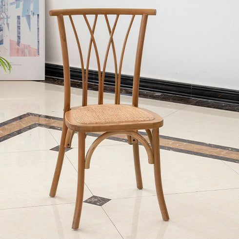 Traditional Vintage Round Rectangular Crossover Toona Wood Faux Rattan Weaving Dining Chair Backrest For Dining Room
