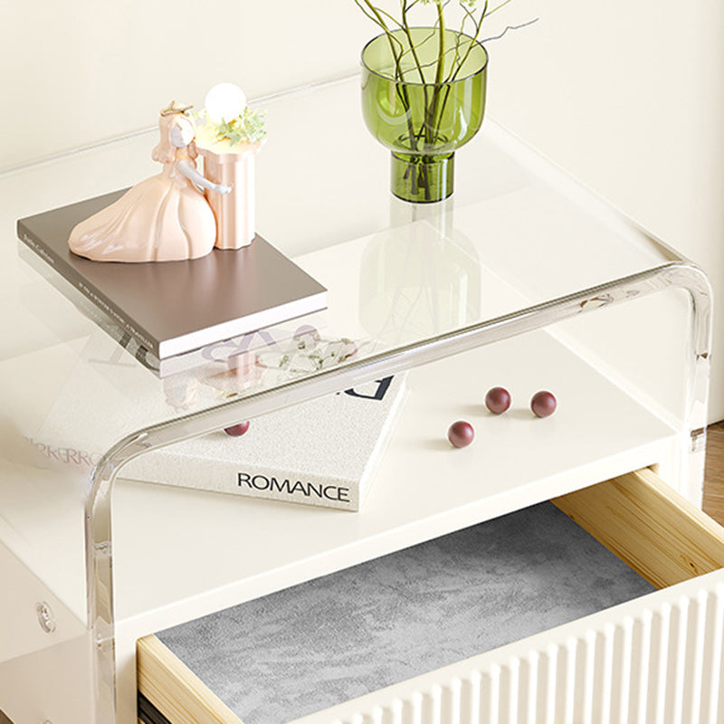 Table de chevet moderne de luxe rectangulaire en acrylique verre trempé bois massif 1 tiroir pour chambre 