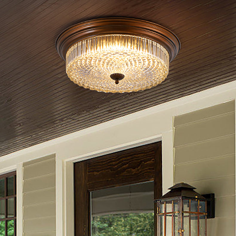 Zeitgenössische Retro Metall Glas Runde Ripple LED Unterputz Deckenleuchte für Wohnzimmer 