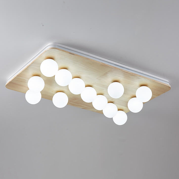 Japanese Modern Minimalist Rectangular Round Wooden Glass 5/13 Light Flush Mount Ceiling Light
