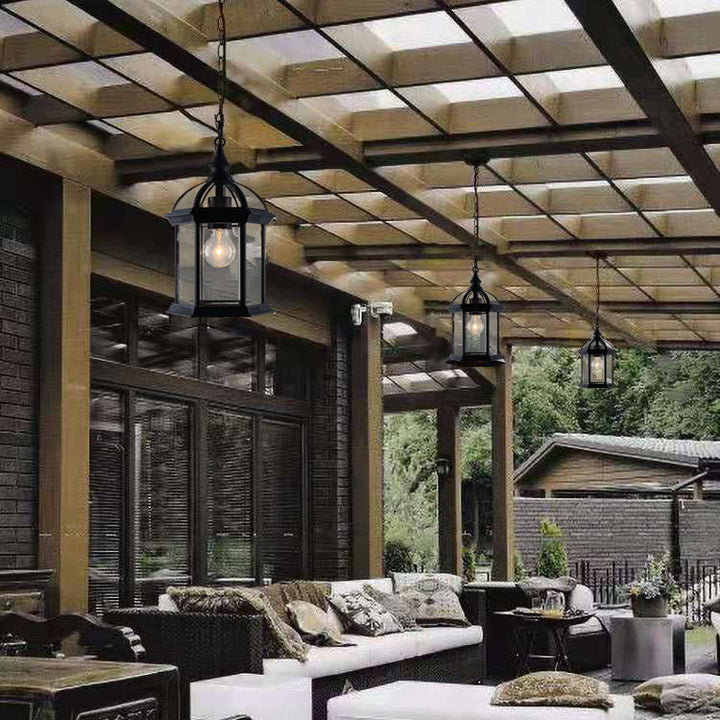 Lanterne suspendue extérieure moderne minimaliste à colonne hexagonale en aluminium et verre avec 1 lumière pour jardin 