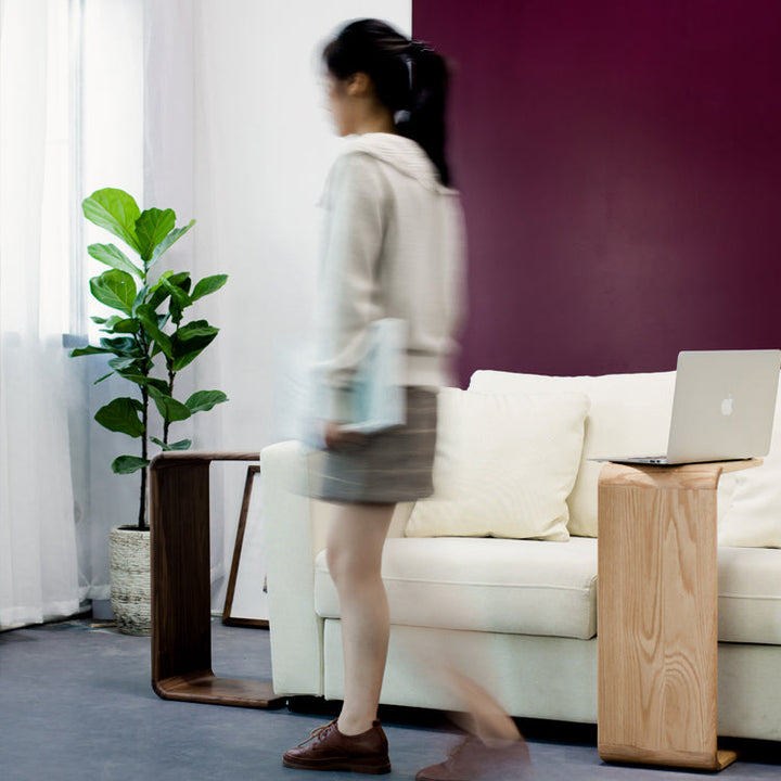 Mesa Auxiliar Cuadrada Rectangular Nórdica Contemporánea en Forma de C de Madera de Nogal para Sala de Estar 
