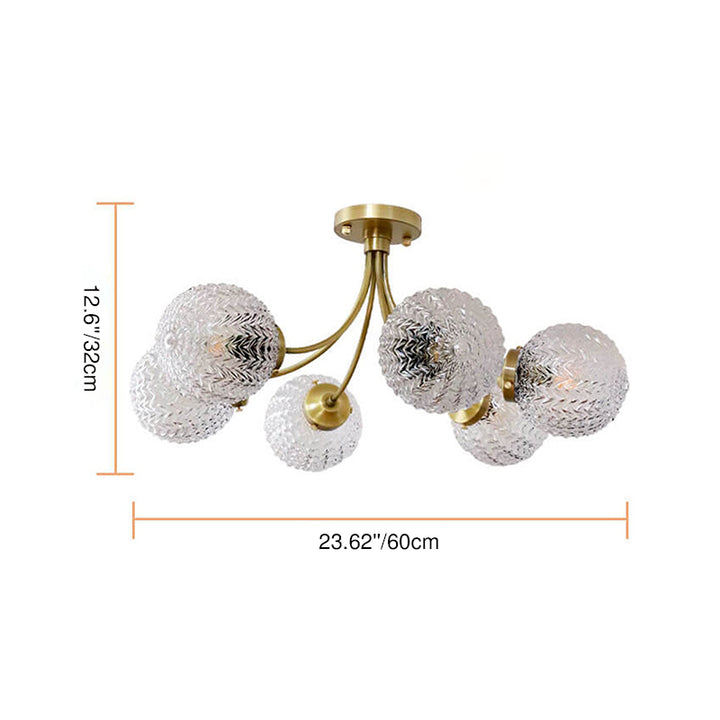 Contemporary Nordic Spherical Glass Lampshade Copper 6/8-Light Flush Mount Light For Living Room