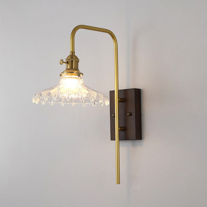 Traditional Vintage Round Wood Iron Glass 1-Light Wall Sconce Lamp For Bedroom