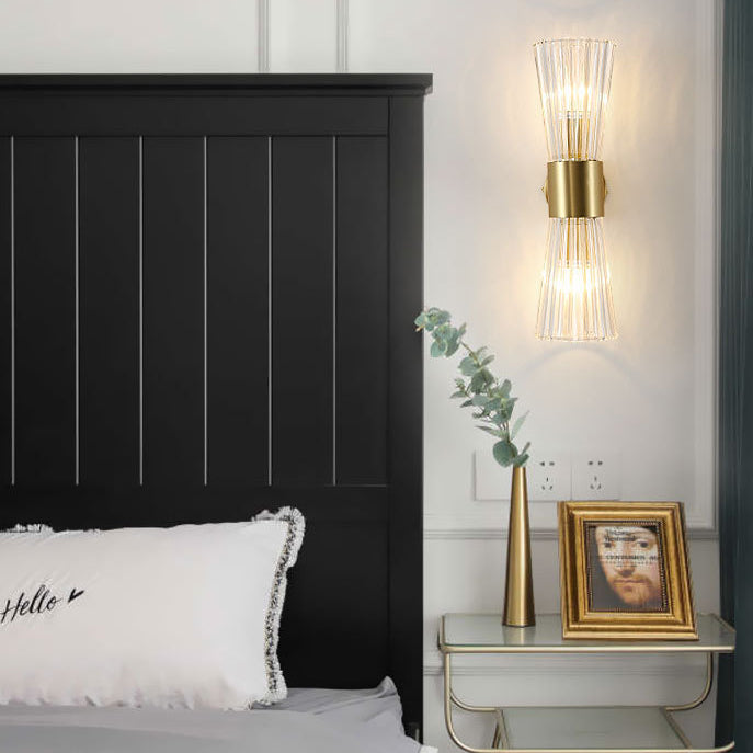 Lámpara de Aplique de Pared Contemporánea de Lujo con Cristal Acanalado Luminosa de 2 Luces para Dormitorio 