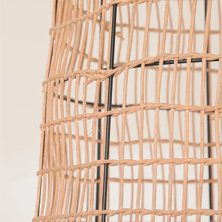 Suspension Luminaire à 1 Lumière avec Abat-Jour en Rotin à Maille Ronde Traditionnelle Japonaise pour Salon 
