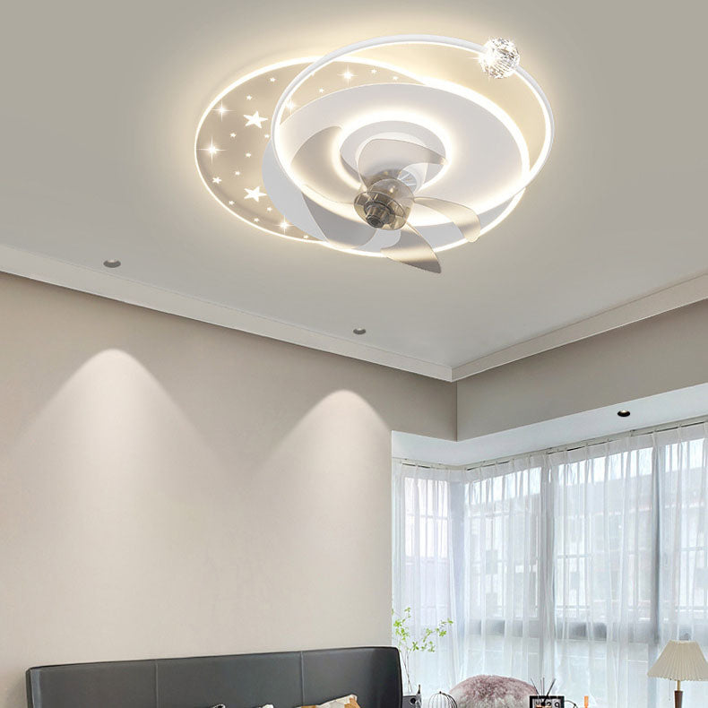 Contemporary Creative Iron Acrylic Round Square LED Semi-Flush Mount Ceiling Fan Light For Bedroom