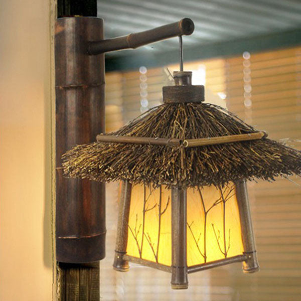 Applique murale rustique traditionnelle en bambou à 1 lumière pour patio extérieur 
