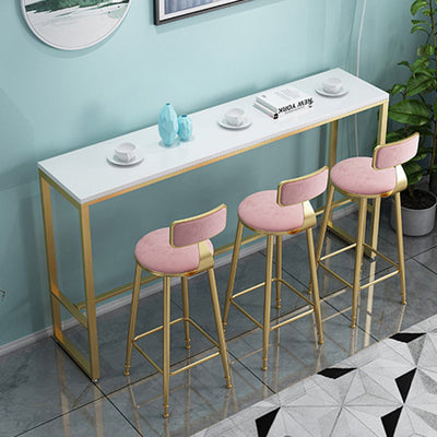 Conjunto de taburetes y mesa contemporáneo escandinavo de hierro, terciopelo, esponja, mármol, redondo y rectangular para cocina 