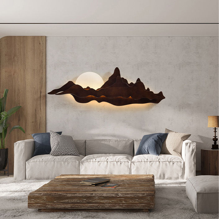 مصباح حائط LED بتصميم المناظر الطبيعية الخشبية الصينية التقليدية لغرفة المعيشة 
