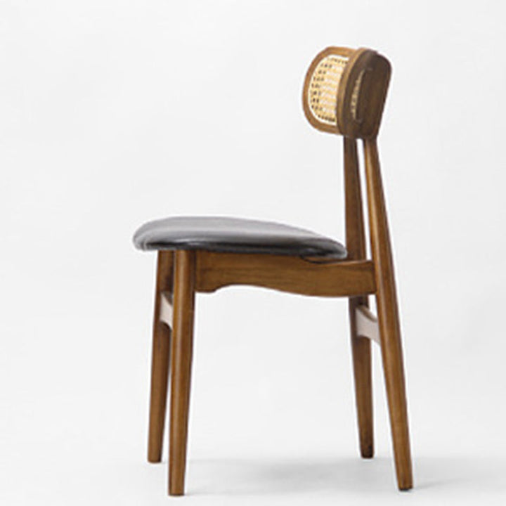 Chaise de salle à manger traditionnelle japonaise en simili cuir carré avec dossier et pieds évasés en bois pour salle à manger 