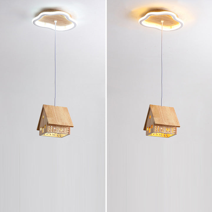 Contemporary Creative Cartoon Wood Cabin Aluminum LED Chandelier For Living Room