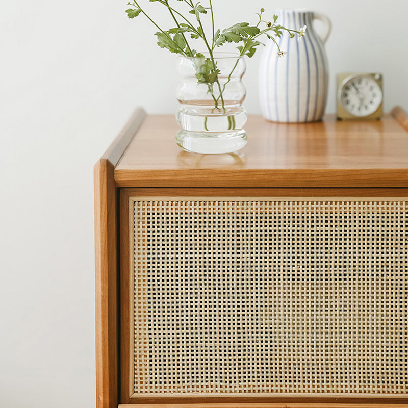Table de chevet contemporaine rétro carrée en bois massif à 2 tiroirs pour chambre 