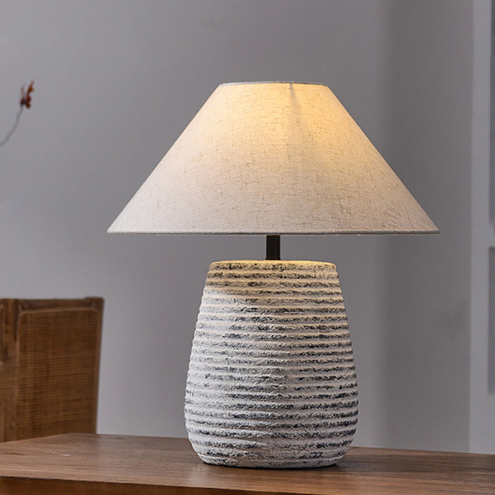 Modern Vintage Ceramic Jar Linen Fabric Handmade 1-Light Table Lamp For Living Room
