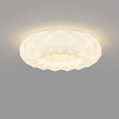 Nordic Minimalist White Round Geometric Texture LED Flush Mount Ceiling Light