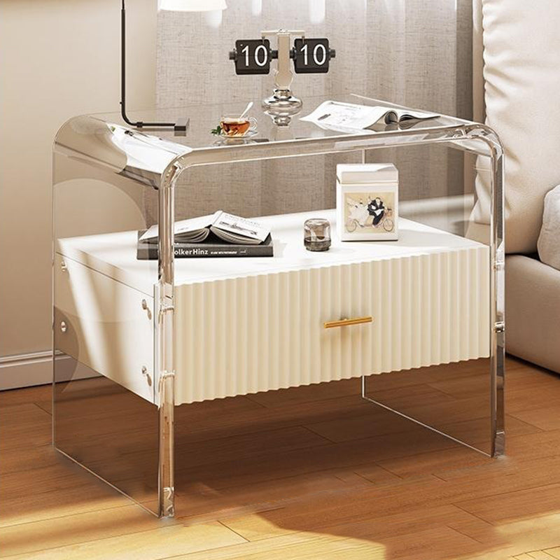 Table de chevet rectangulaire en acrylique et bois massif avec 1 tiroir pour chambre à coucher - Simplicité moderne 