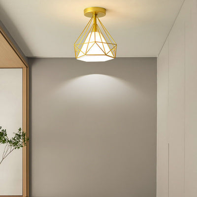 Scandinavian Modern Minimalist Iron Glass Ceramic Flower Diamond 1-Light Semi-Flush Mount Ceiling Light