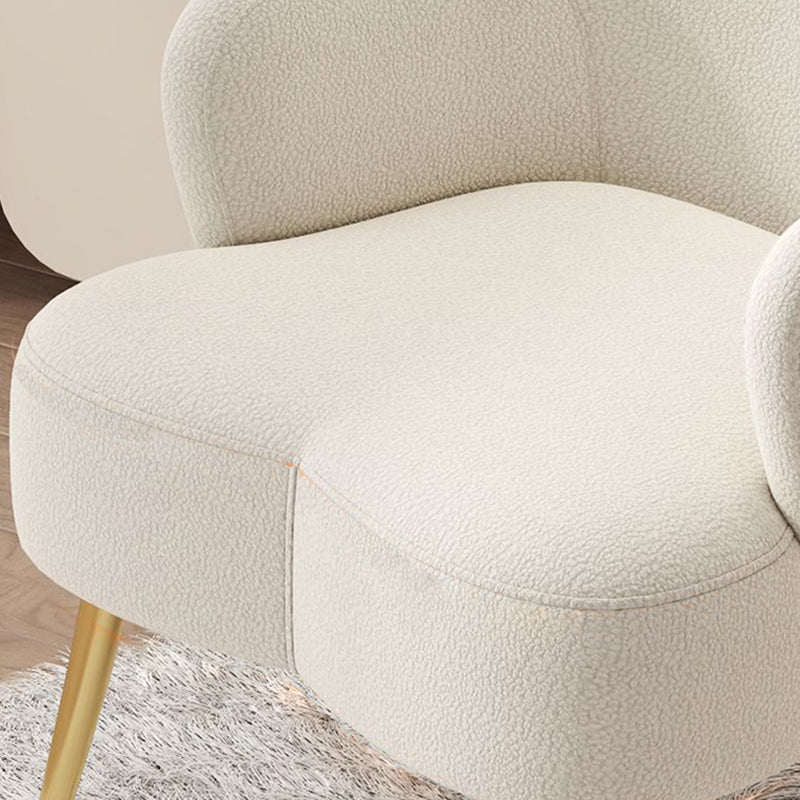 Modern Minimalist Cream Curve Sherpa Fabric Metal Vanity Stool Backrest Arm For Bedroom