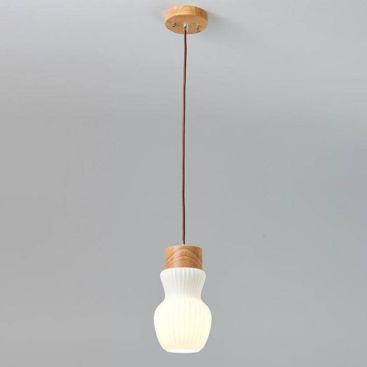 Pantalla de botella de vidrio con costillas de madera tradicional japonesa 1/3 luces lámpara colgante para la sala de estar 