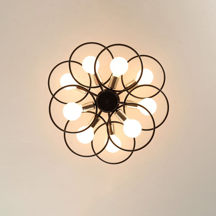 Nordic Industrial Flower Ring Iron 3/6/9 Light Semi-Flush Mount Ceiling Light