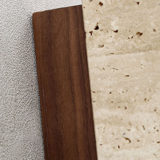 Japanischer Wabi-Sabi Runder Quadrat Gelber Travertin Gummi Holz 1-Licht Spotlight Wandleuchte 