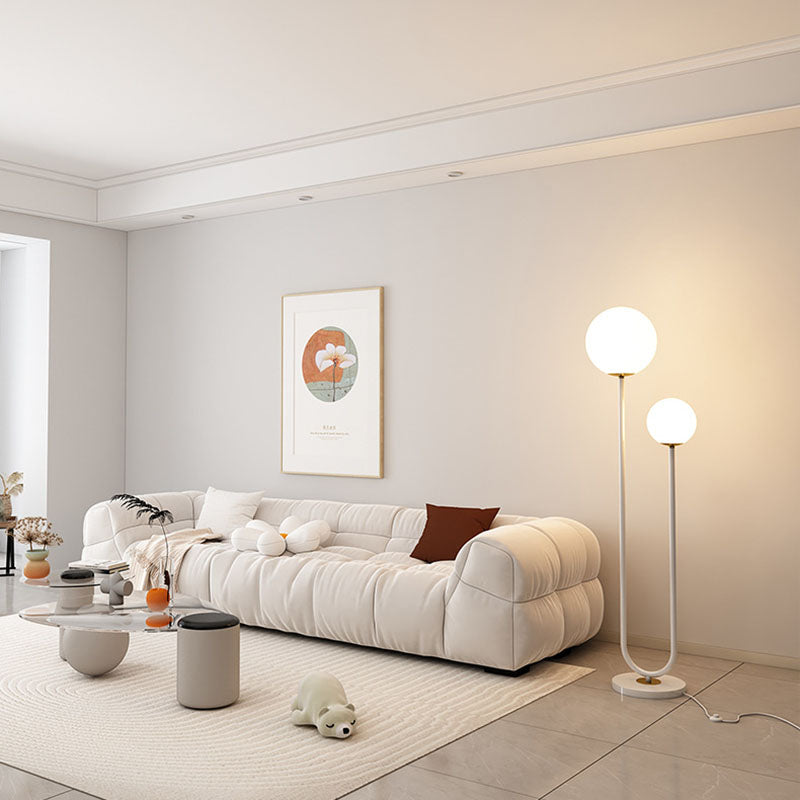 Moderner minimalistischer langer runder Ball Eisen Glas 2-Licht Stehlampe für Schlafzimmer 