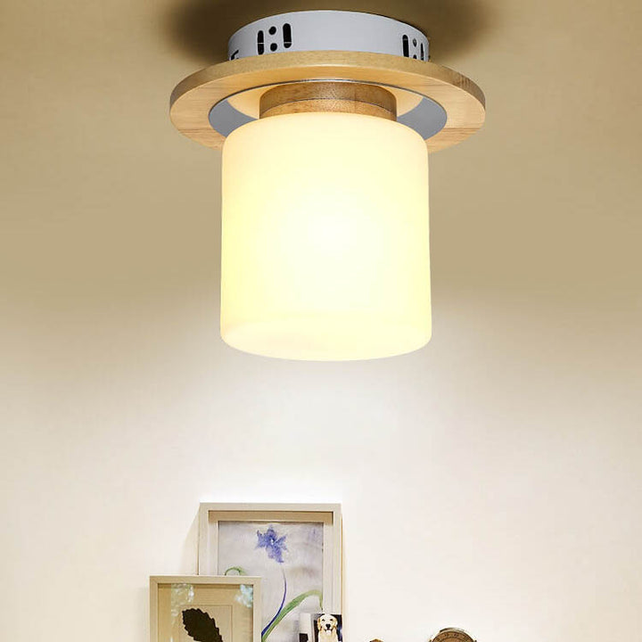 Luz de techo semiempotrada de 1 luz cuadrada circular de madera minimalista nórdica moderna 