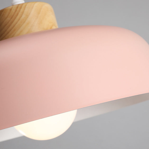 Modern Minimalist Round Aluminum Wood 1-Light Pendant Light For Dining Room