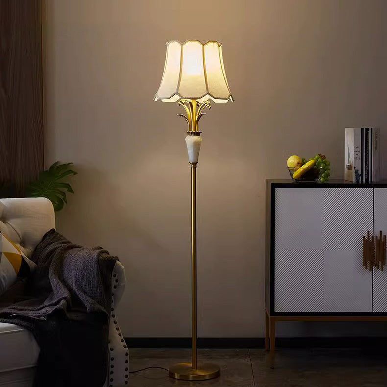 Abat-jour en tissu de luxe contemporain Jade Base sculptée en cuivre 1 lumière Lampadaire pour maison ou bureau 