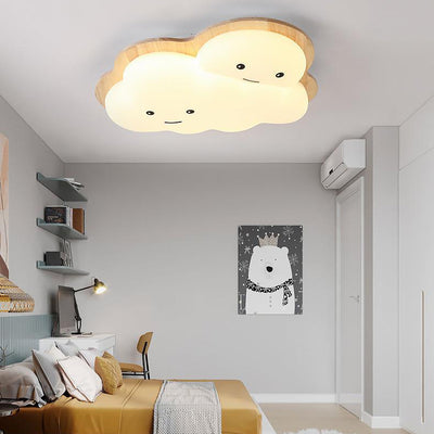 Modern Art Deco Airplane Clouds Moon Acrylic Wood LED Flush Mount Ceiling Light For Living Room