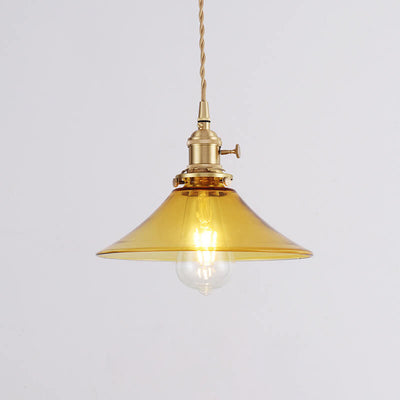 Japanese Modern Minimalist Cone Brass Glass 1-Light Pendant Light