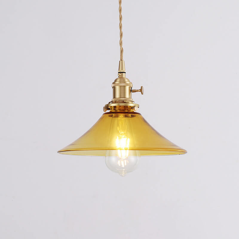 Japanese Modern Minimalist Cone Brass Glass 1-Light Pendant Light