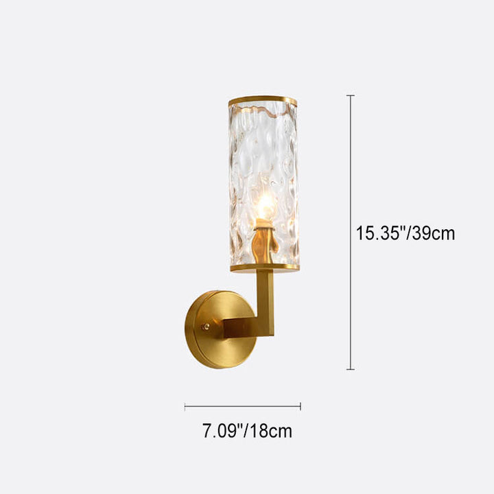 Modern Luxury Textured Glass Column Brass 1-Light Wall Sconce Lamp for Living Room