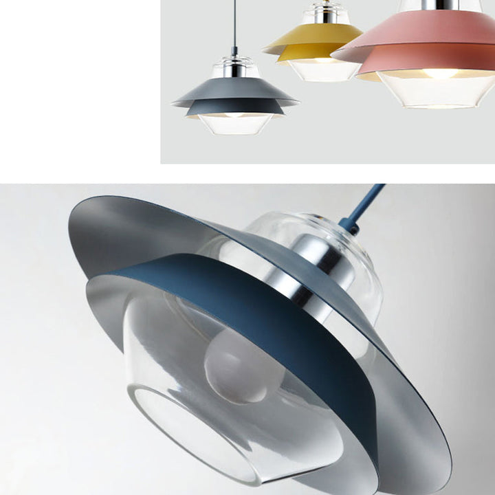 Suspension lumineuse contemporaine nordique ronde en verre et fer à 1 lumière pour salon 