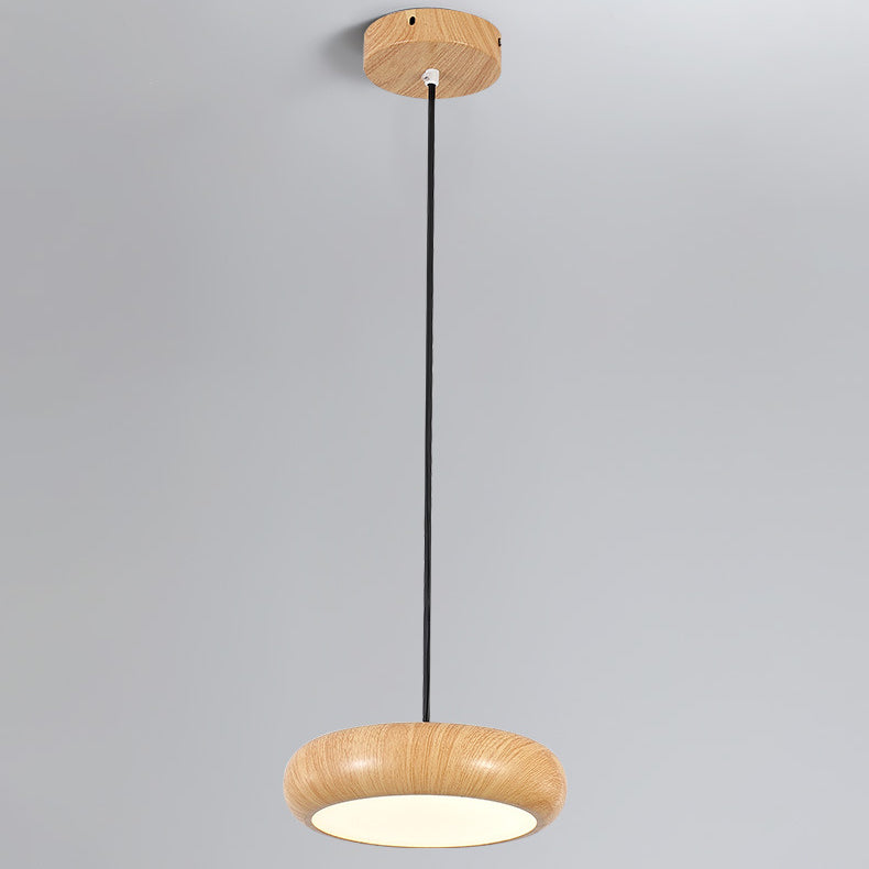 Moderne minimalistische runde Eisen Wasser gedreht Holzmaserung Acryl LED Pendelleuchte für Wohnzimmer 