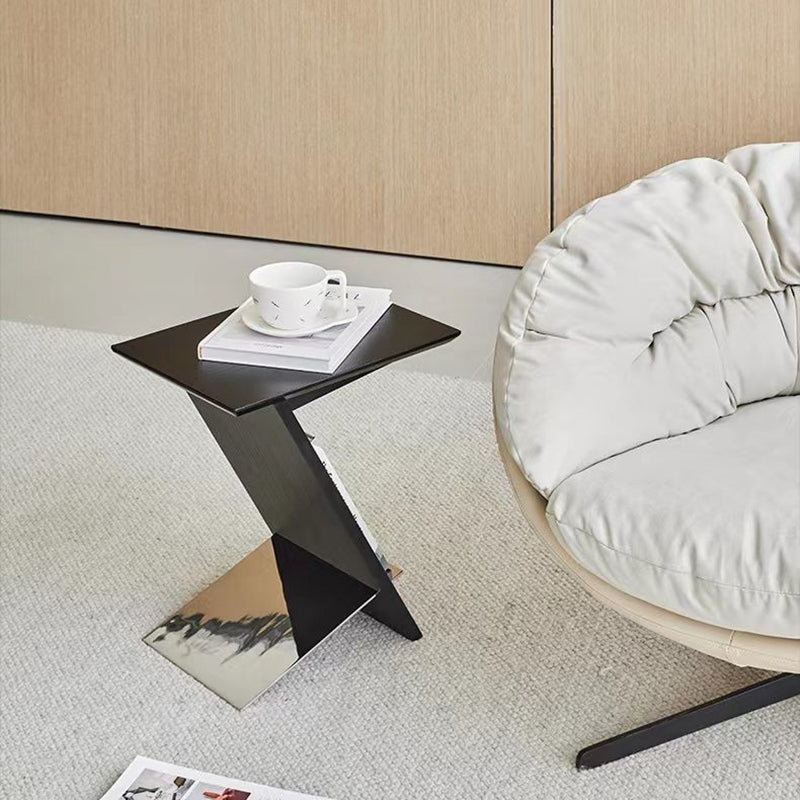 Modern Minimalist Rectangle Z-Shape Stainless Steel Ash Wood End Table For Living Room
