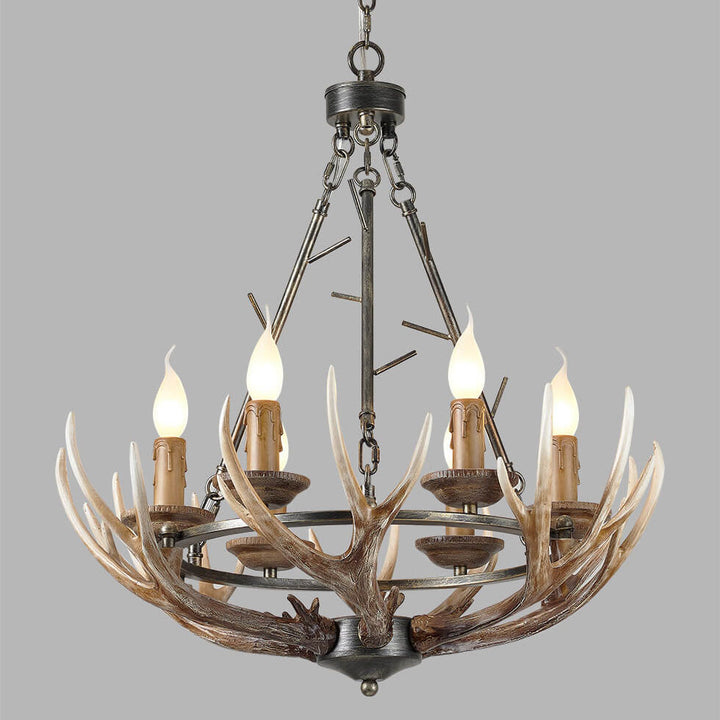 Candelabro de isla de 6 luces con soporte de vela de asta industrial de resina, hierro y acrílico 