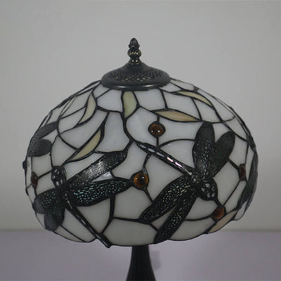 Mediterrane Vintage Tiffany Glasmalerei 1-flammige Tischlampe 