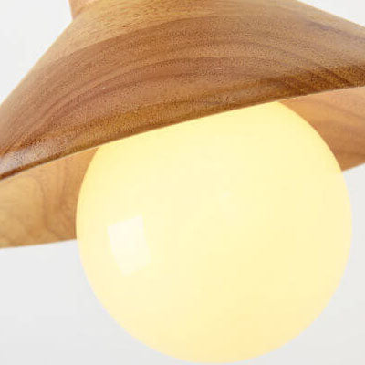 Traditional Japanese Wood Round 1-Light Pendant Light For Dining Room