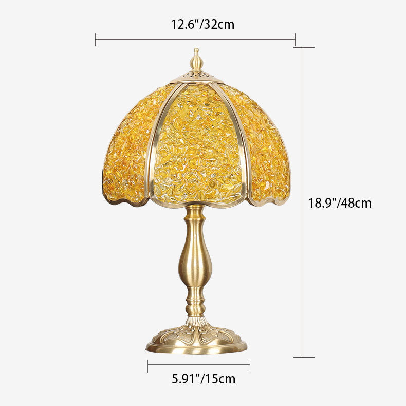 Zeitgenössische kreative farbige Kristall-Kupfer-Blume 1-Licht-Tischlampe für das Schlafzimmer 