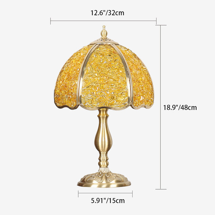 Contemporary Creative Colored Crystal Copper Flower 1-Light Table Lamp For Bedroom