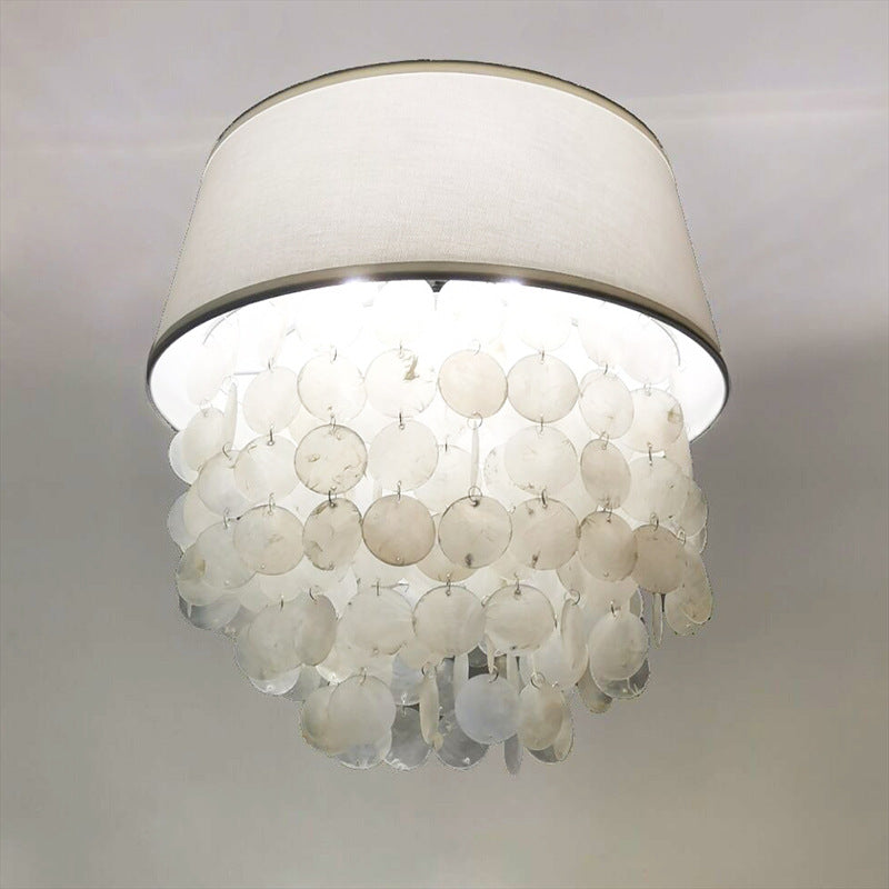 European Vintage Light Luxury Fabric Metal White 3-Light Flush Mount Light