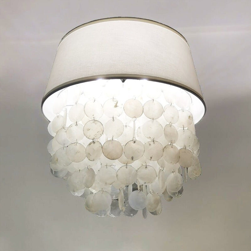 European Vintage Light Luxury Fabric Metal White 3-Light Flush Mount Light